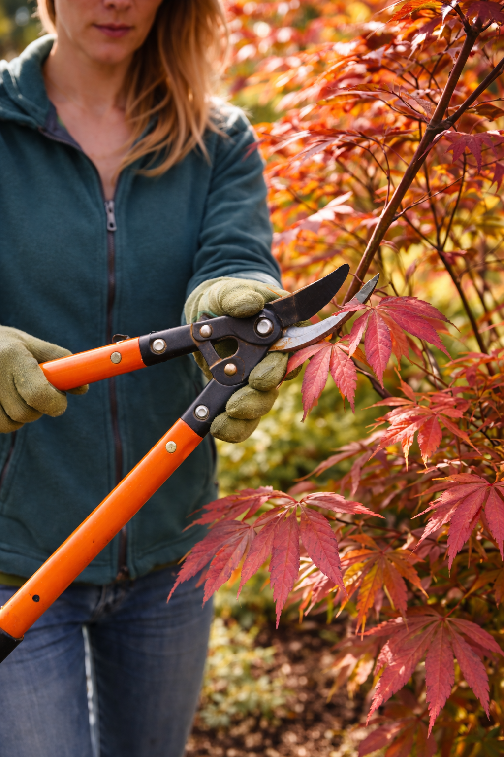 Woman Pruning Acer Tree