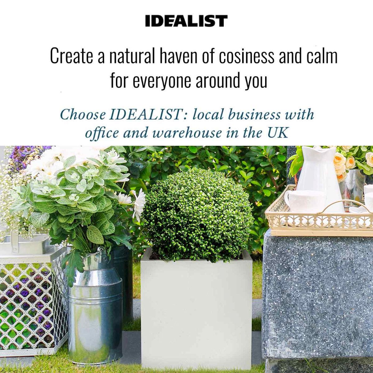 Create a stylish garden scene with the IDEALIST Lite Contemporary Flower Box Square Garden Planter (H40 L40 W40 cm, 65L), a frost-resistant faux lead concrete pot with drainage holes. IDEALIST is your UK-based source for quality garden products.