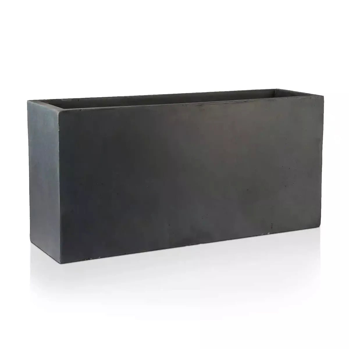The IDEALIST Lite Contemporary Trough Garden Planter, a large rectangular light concrete pot (H51.5 L100 W36 cm; 185L), features clean lines and drainage holes, perfect for stylish outdoor decor, shown on a white background.