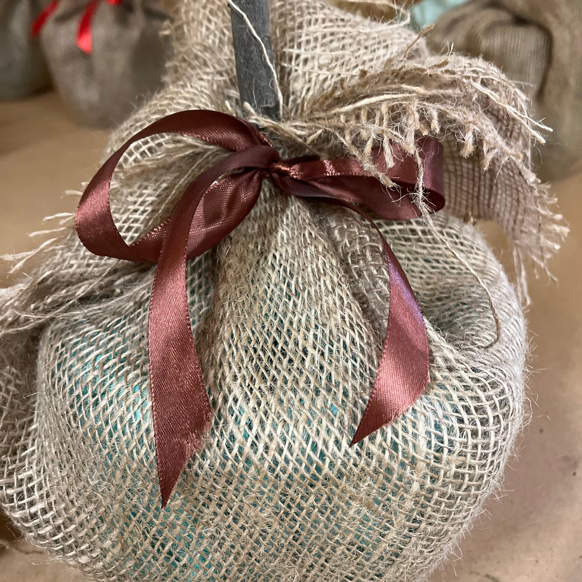 Hessian Gift Wrap finished with Ribbon