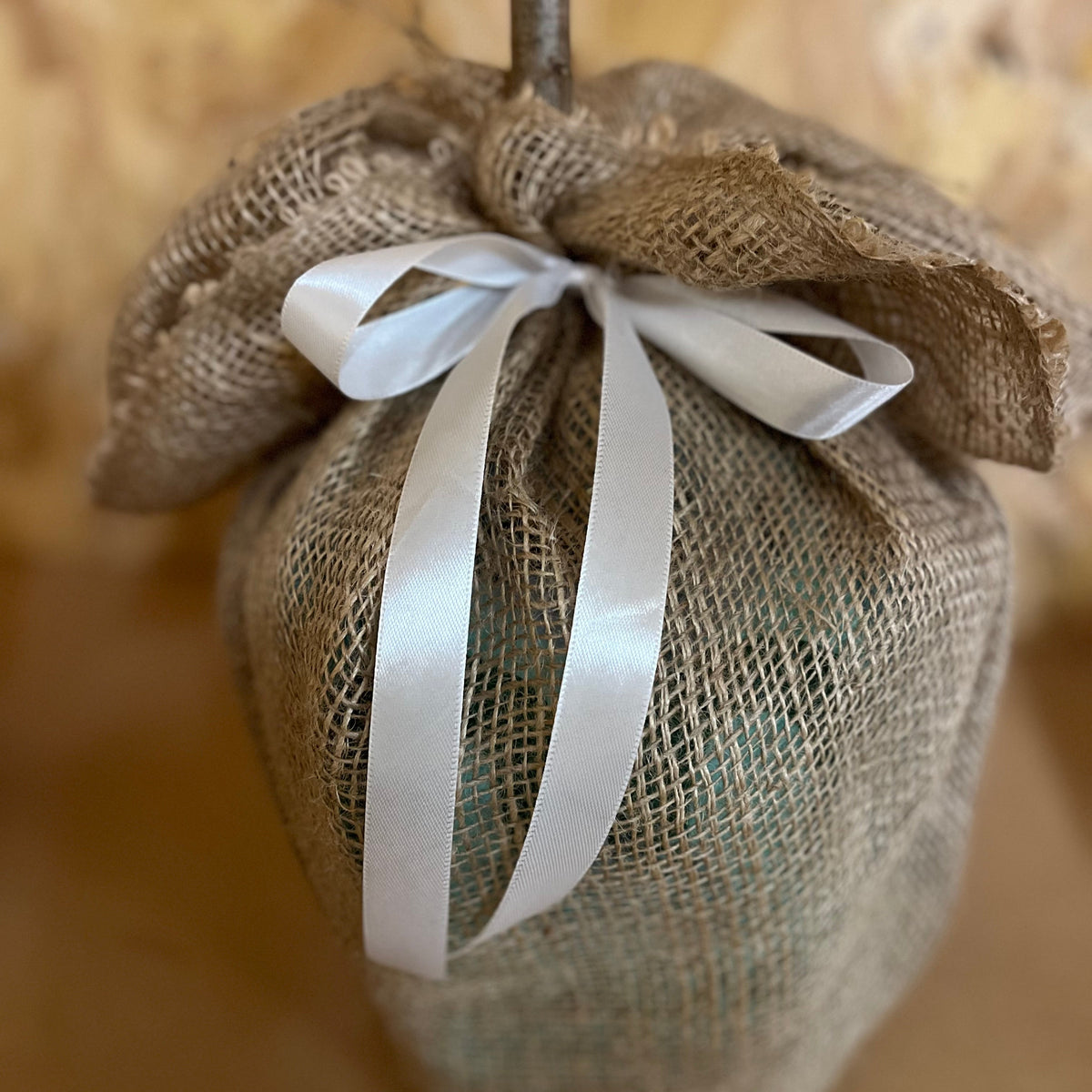 Hessian Gift Wrap finished with Ribbon