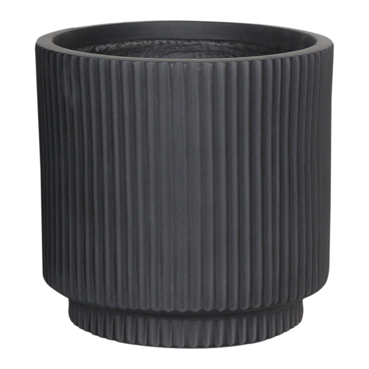 IDEALIST Lite Vertical Ribbed Black Cylinder Outdoor Planter