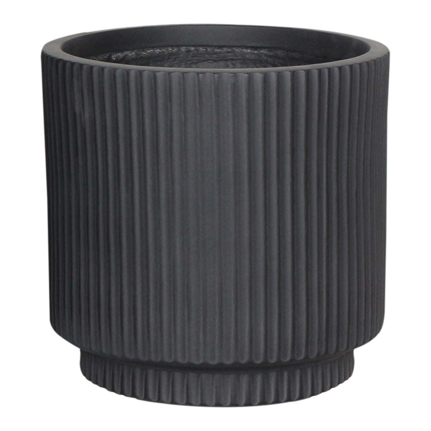 IDEALIST Lite Vertical Ribbed Black Cylinder Outdoor Planter
