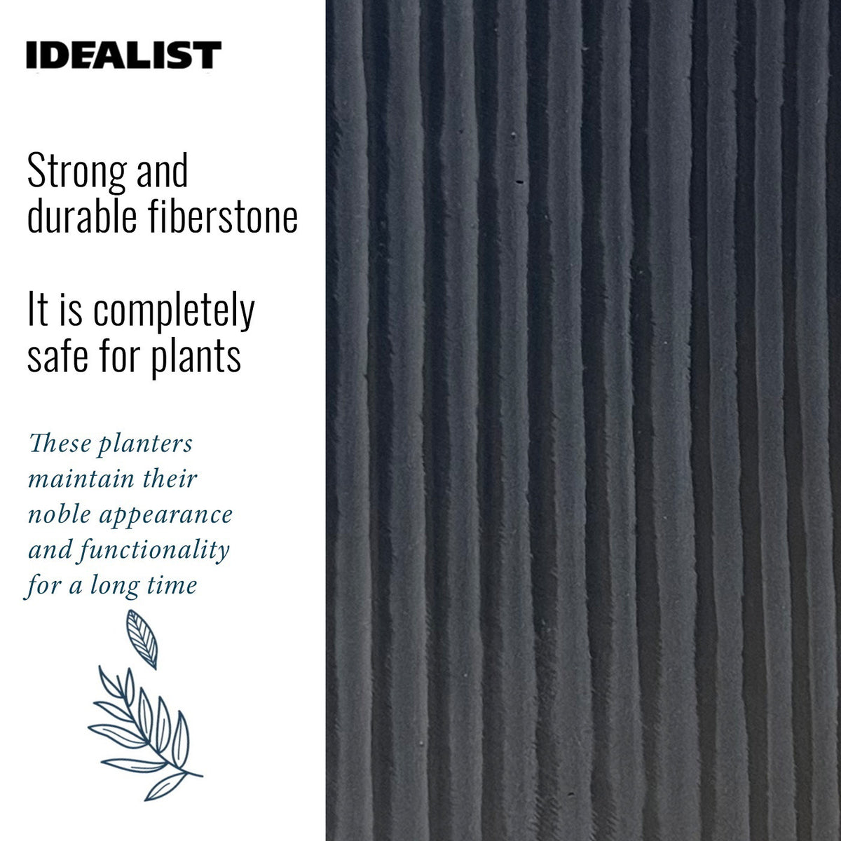 IDEALIST Lite Vertical Ribbed Black Cylinder Outdoor Planter
